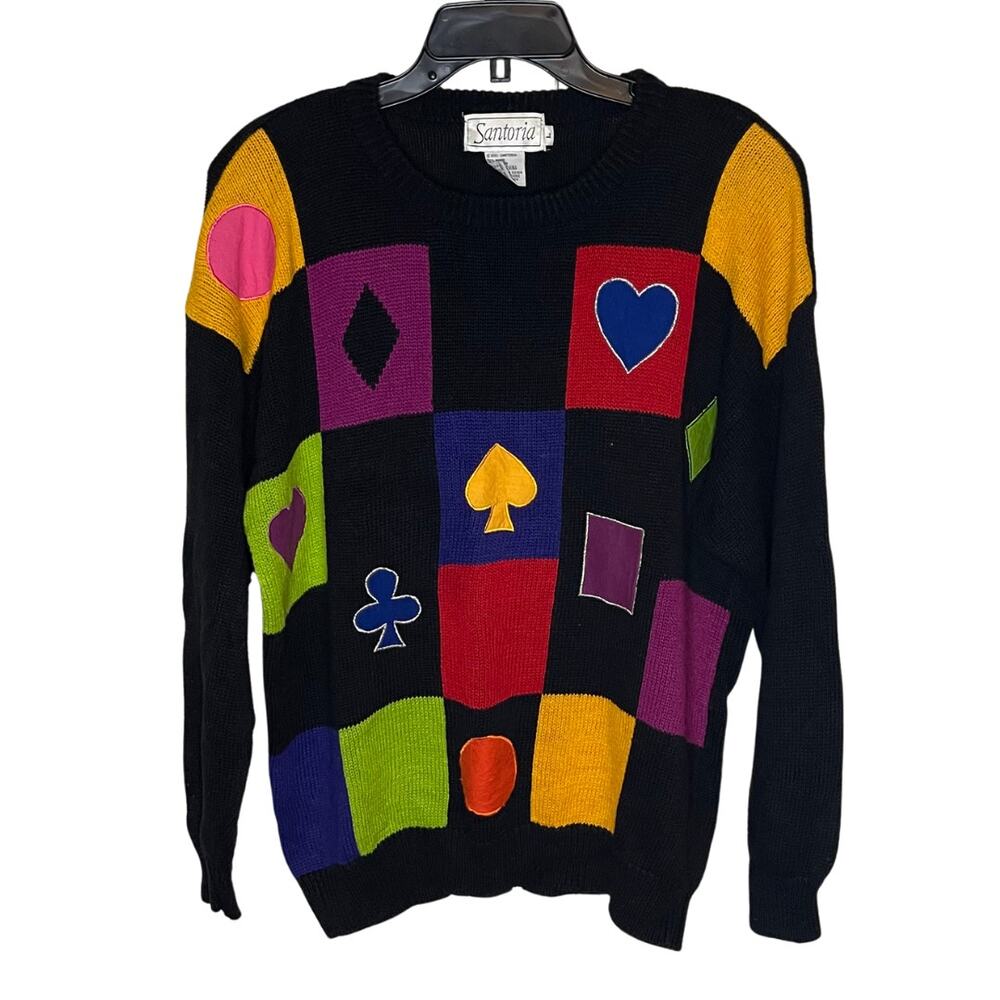 Retro 90s Santoria Sweater | Bright Colors | Vintage 1992 | Size Large